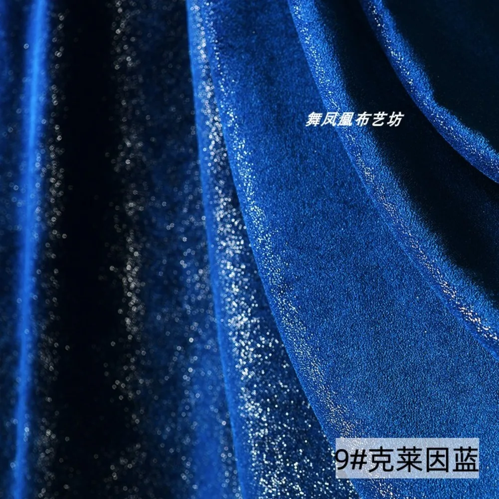 

Blue Glitter Gold Velvet Fabric Soft Four-sided Stretch Star-silver Dot Fabric Designer DIY Sewing Material Telas