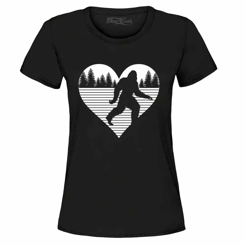 shop4ever Bigfoot Heart Love Sasquatch Women's T-Shirt Valentine  Shirtsvintage oversized