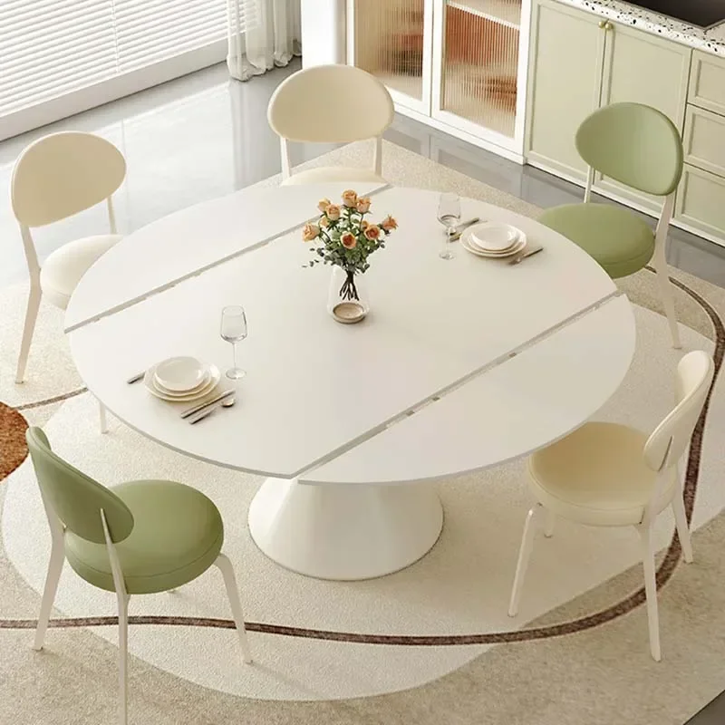 Rotating Extendable Long Table Folding Luxury Modern Kitchen Dining Table Round Small Mesa Redonda Comedor Restaurant Furniture