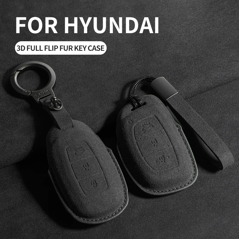 Suede Car Key Case Cover For Hyundai I30 I10 I40 Ix35 Elantra Ix25 Rina Festa Santa Fe Sonata Solaris Sonata Hybrid NEXO Tucson view 3