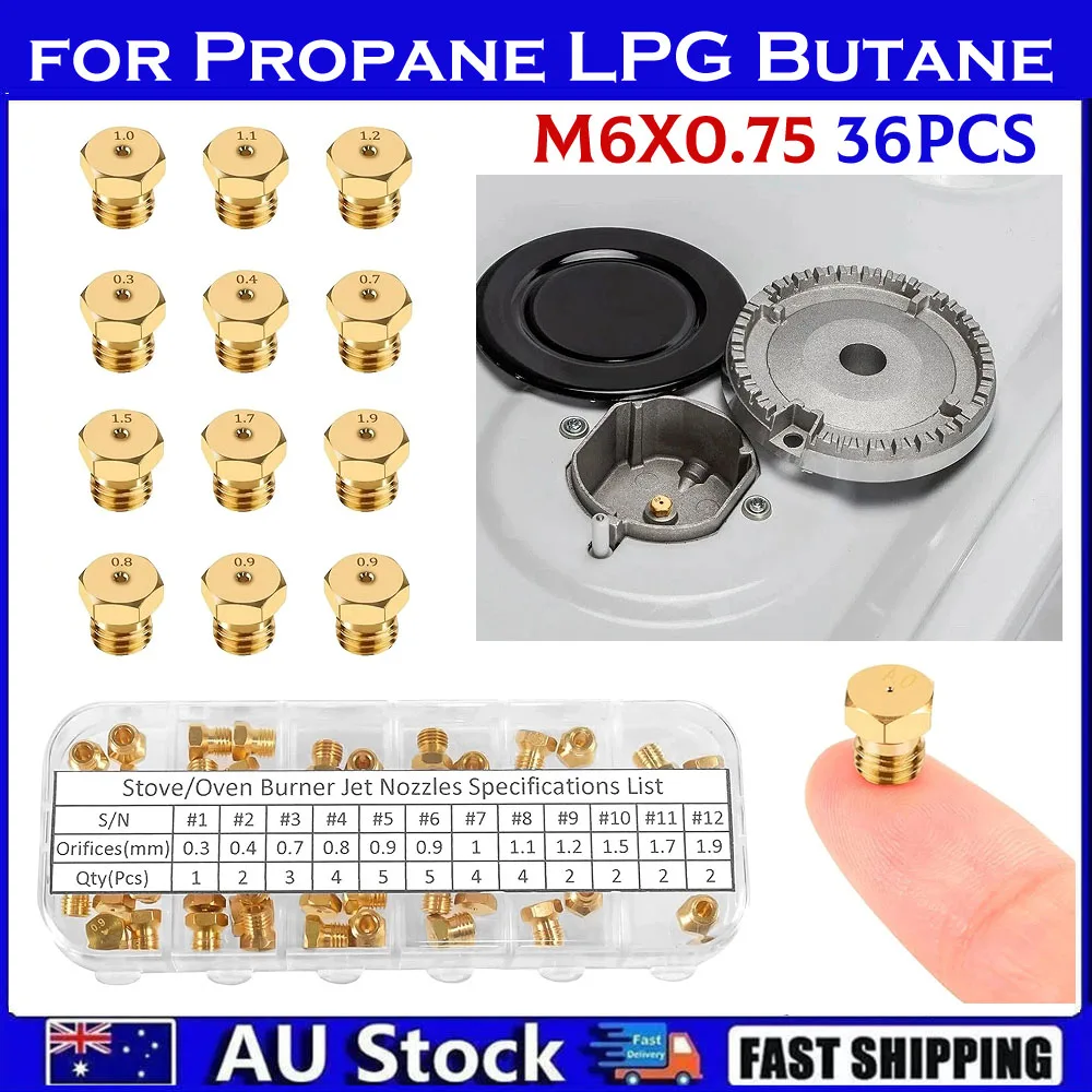 

Gas Stove Orifice Jets Conversion Kit M6x0.75 36PCS for Propane LPG Butane