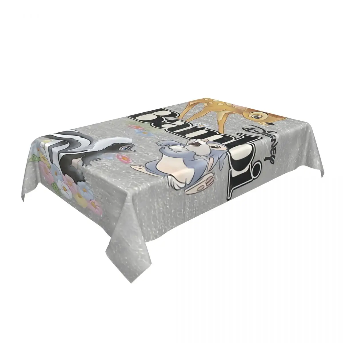 Customized Rectangular Oilproof Disney Bambi Animated Movies Table Cover Fitted Table Cloth Backing Edge Tablecloth for Picnic