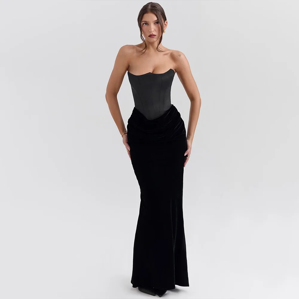 

Fashion, sexy and elegant tube top, hip-wrapped dress, new solid color splicing sleeveless slim dress, sexy temperament, elegant