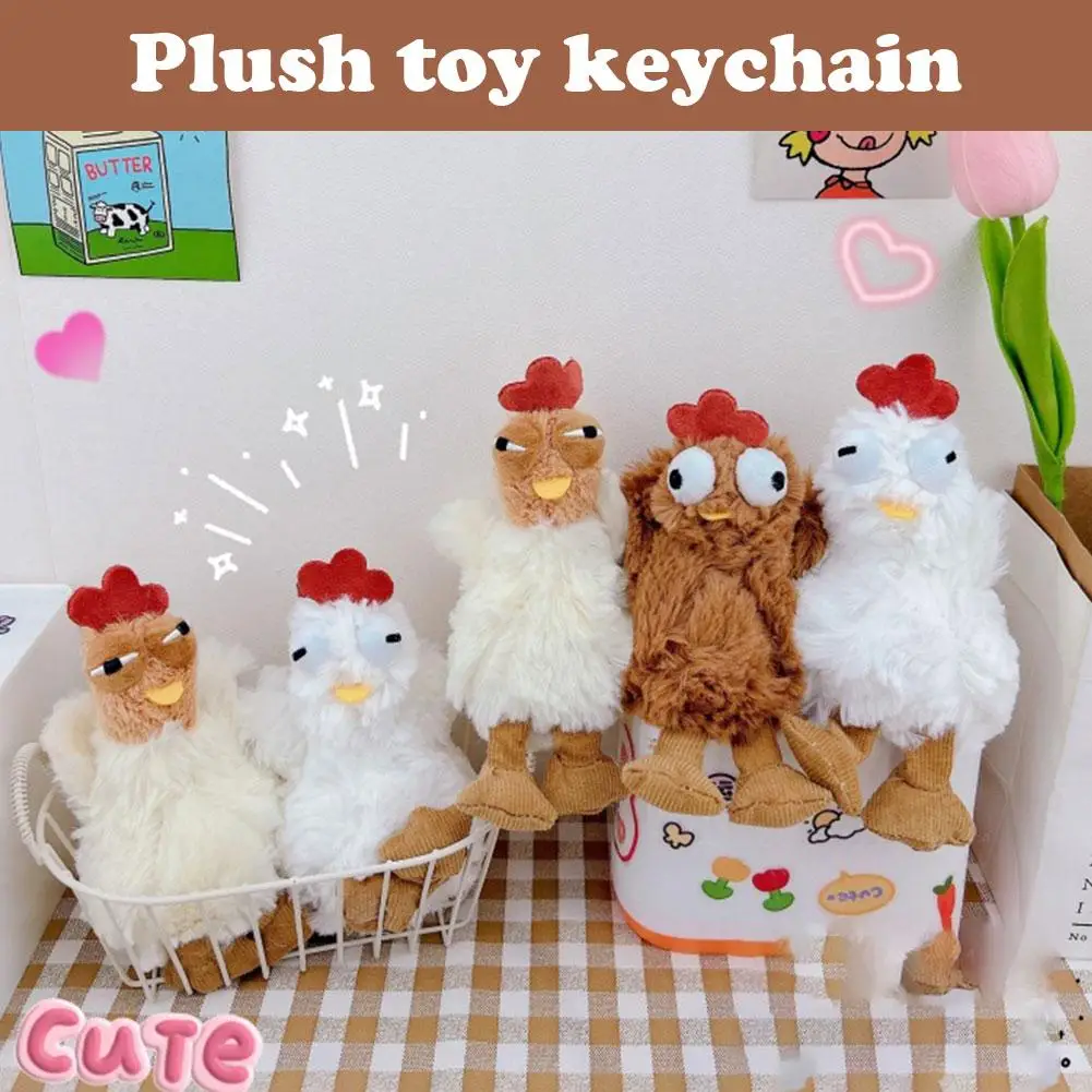 Funny Plush Chicken Egg Laying Hens Keychain Cartoon Animal Chicken Keyrings for Women Men Car Keys Keyrings Hens Keychain