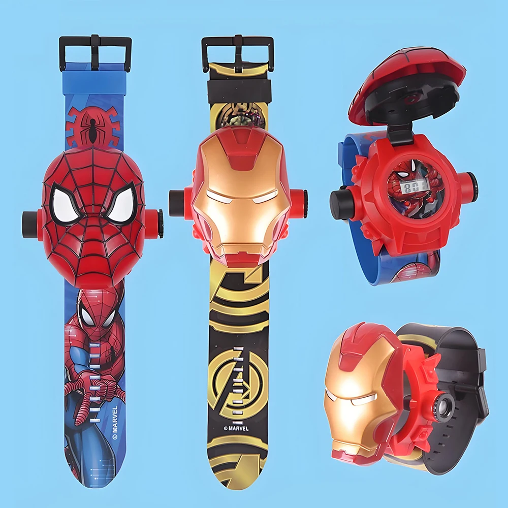 الأطفال أنيمي ووتش اللعب سبايدرمان الرجل الحديدي هالك فروزن 24 الكرتون نمط الإسقاط ساعة إلكترونية هدية للأطفال