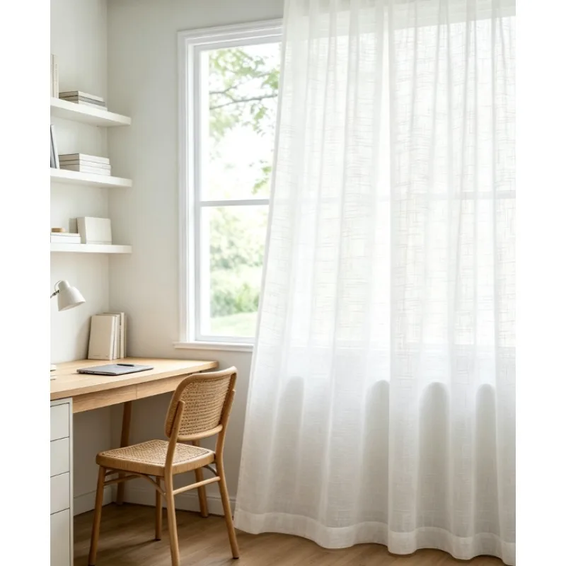 American Style Homestay White Linen Retro French White Gauze Door Curtain, Living Room Bedroom Balcony Curtain