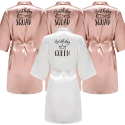 Birthday Queen&Squad Party Robe Satin Women Ladies Dressing Gift Kimono