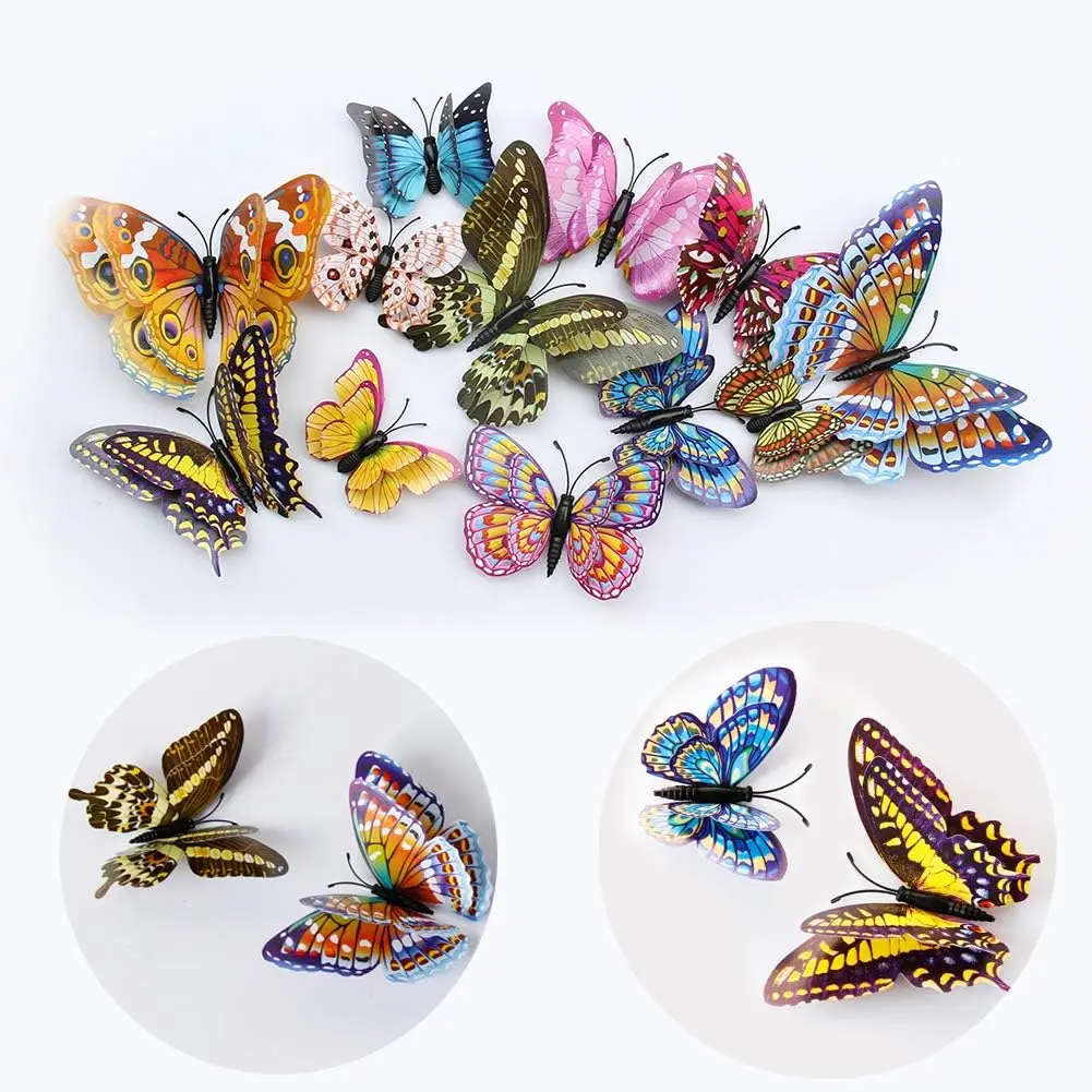 12Pcs/Set Glow-in-the-dark PVC Simulated Butterfly Stickers 3D Double-layer Noctilucent Butterfly Bedroom Background Wall Decor