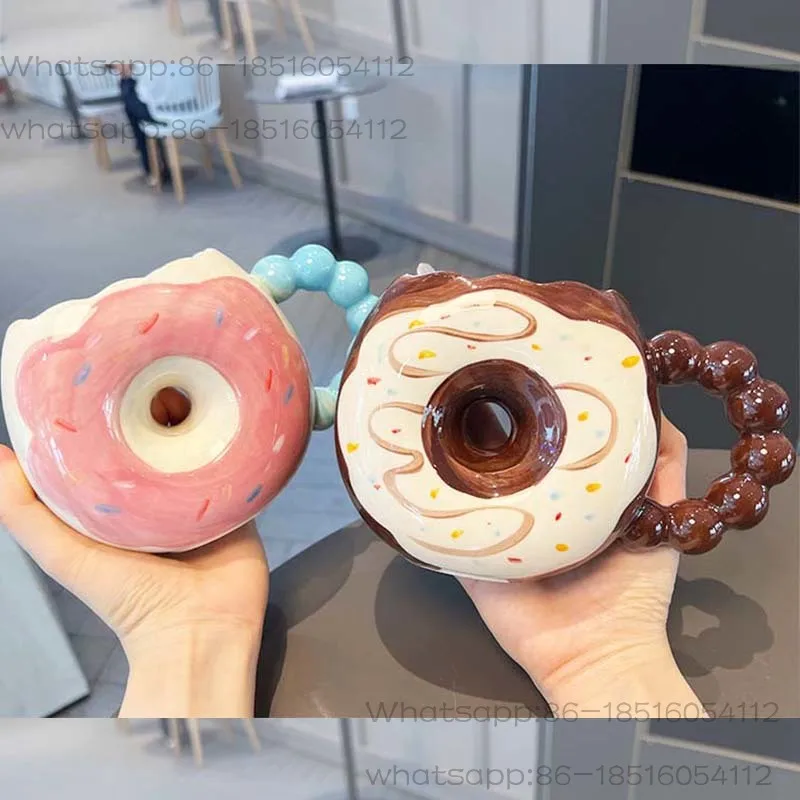 Creative Cute Donuts Ceramic Cups Drinking Water Cup At Home Office Coffee Mugs High Beauty Birthday Gifts for Girls Home Decor