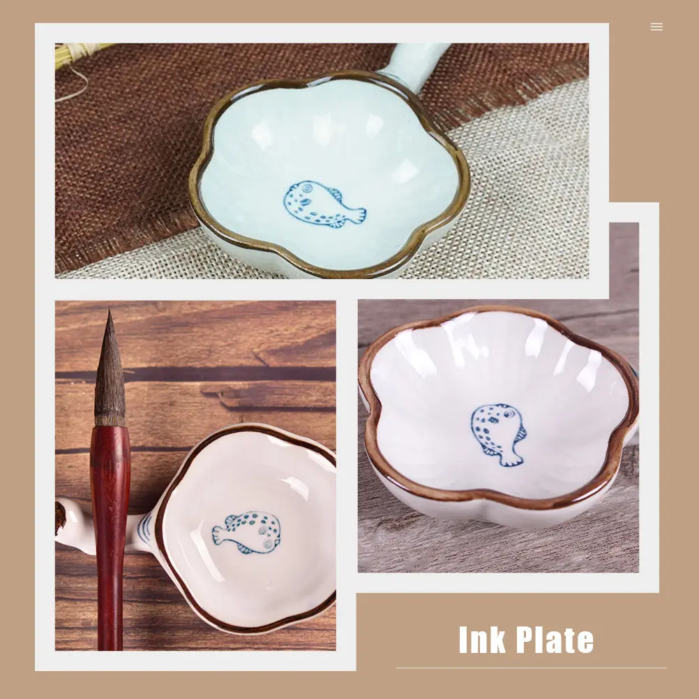 1 pcs Chinese Calligraphy Ink Grinding Painting Halloween Christmas New Year Ceramic Water Dish Ceramic Brush Holder Smooth