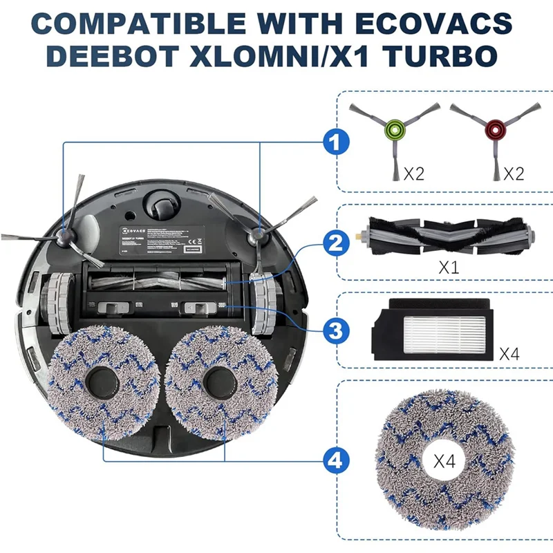 

ABGE-Для ECOVACS DEEBOT X1 OMNI Turbo T10 T20 Omni T20/T20 Max/T20 Pro Робот-пылесос Основная боковая щетка Фильтр Швабры