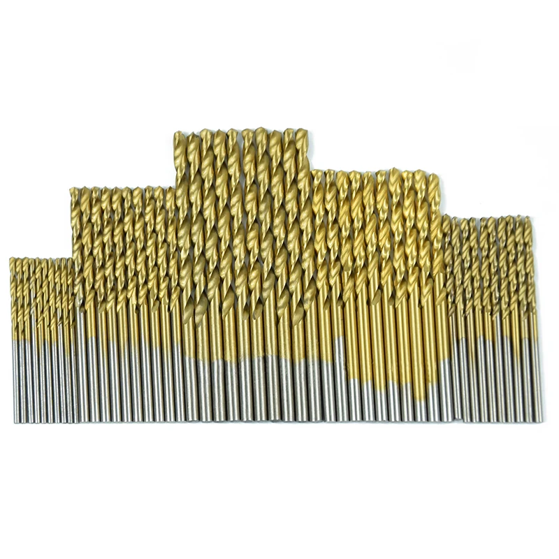 50pcs Titanium Coated Drill Bits Set HSS Mini Extractor Drill Bit 1/1.5/2/2.5/3mm For Metal Wood Aluminum Drilling Tools