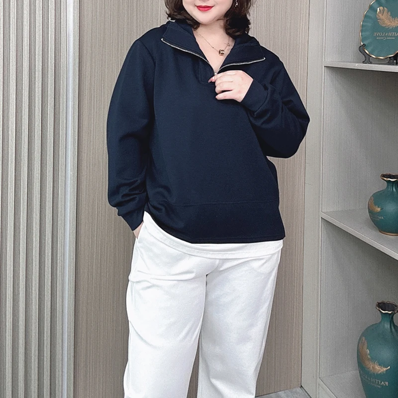 Spring/Autumn New Casual Hoodie Women Plus Size Loose Scuba Knitting Fabric Fake Two Pieces Long Sleeve Hooded Sweatshirts 6382