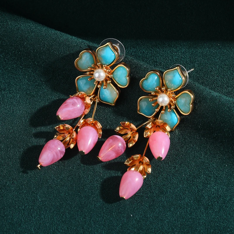 

Винтажные серьги-подвески в форме цветка гибискуса розового цвета для женщин, синие, с пятью лепестками, высококачественные, роскошные, дизайнерские, милые, в замечательном стиле