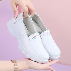 Genuine Leather Women Flats Shoes Slip on Moccasins Women Loafers Health Work Walking Soft Non Slip Hospital Nurse Shoes