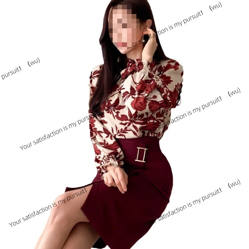 ZOCI-الخريف والشتاء، أكمام فانوس مزاجية مطبوعة، تنورة ملفوفة عالية الخصر، طقم مكون من قطعتين للسيدات #5