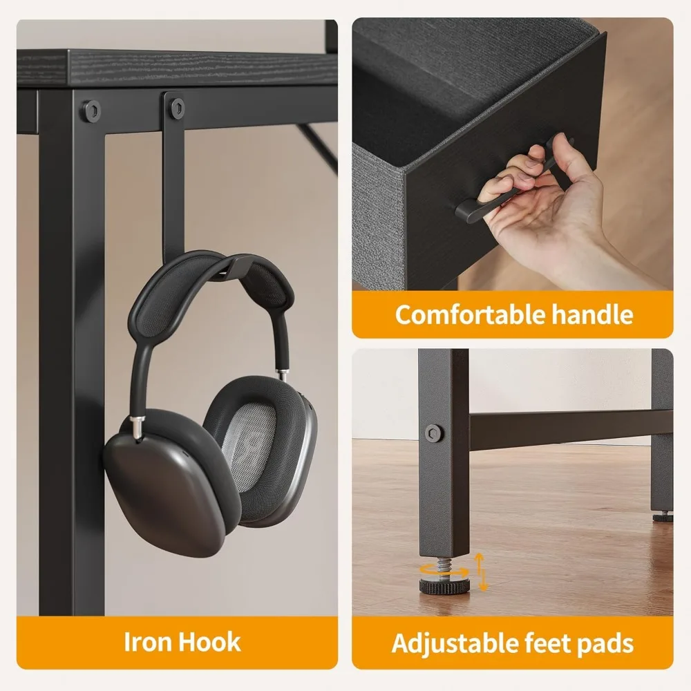 Compact 47 Home Office Desk with Two Drawers for Storage and Studying in Modern Black