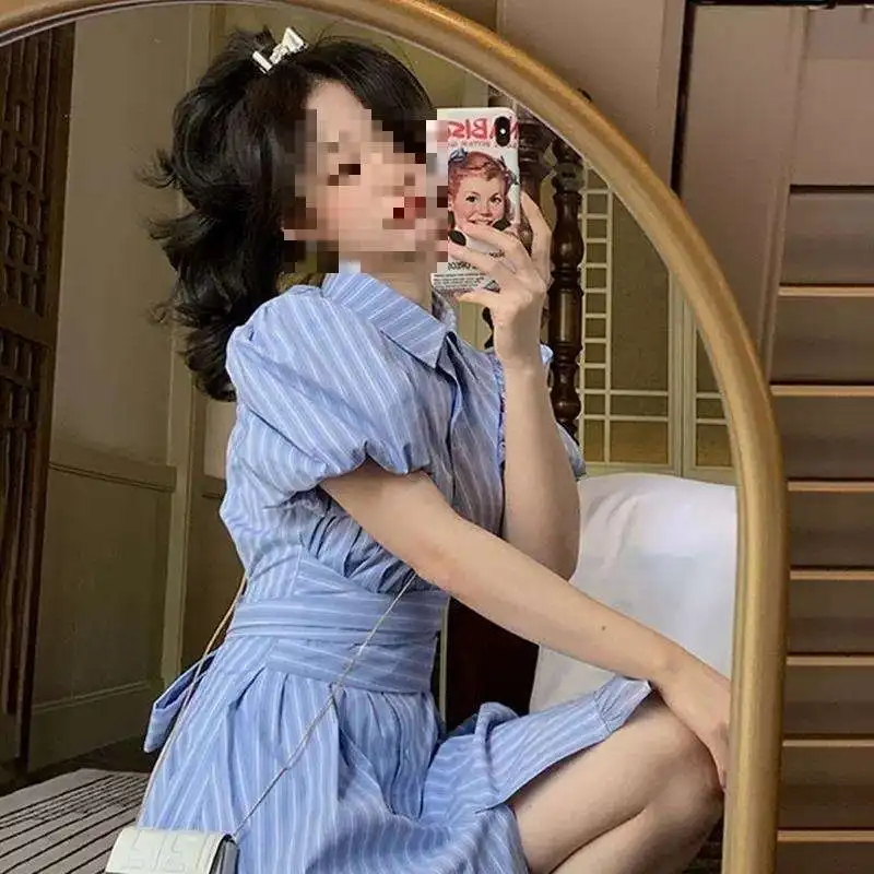 ผู้หญิงคอลาย irt Dr Fre ฤดูร้อนใหม่เอวสูง ort Sve ดอกไม้ Hemline เส้นใยโพลีเอสเตอร์ชิ้นเดียว