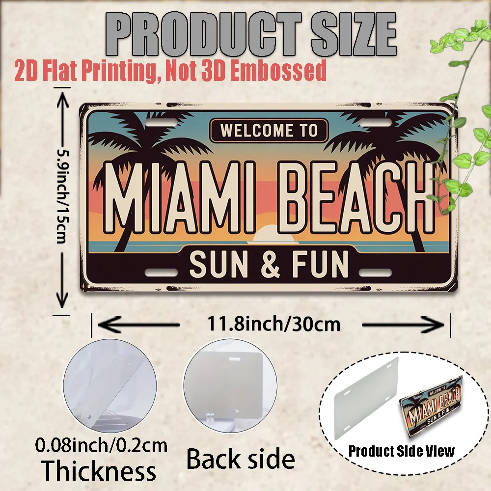 2D Flat - A Vintage Metal Sign for Decorative Purposes Only,Suitable for Outdoor Plaques And Wall Decor . Welcome to Miami Beach