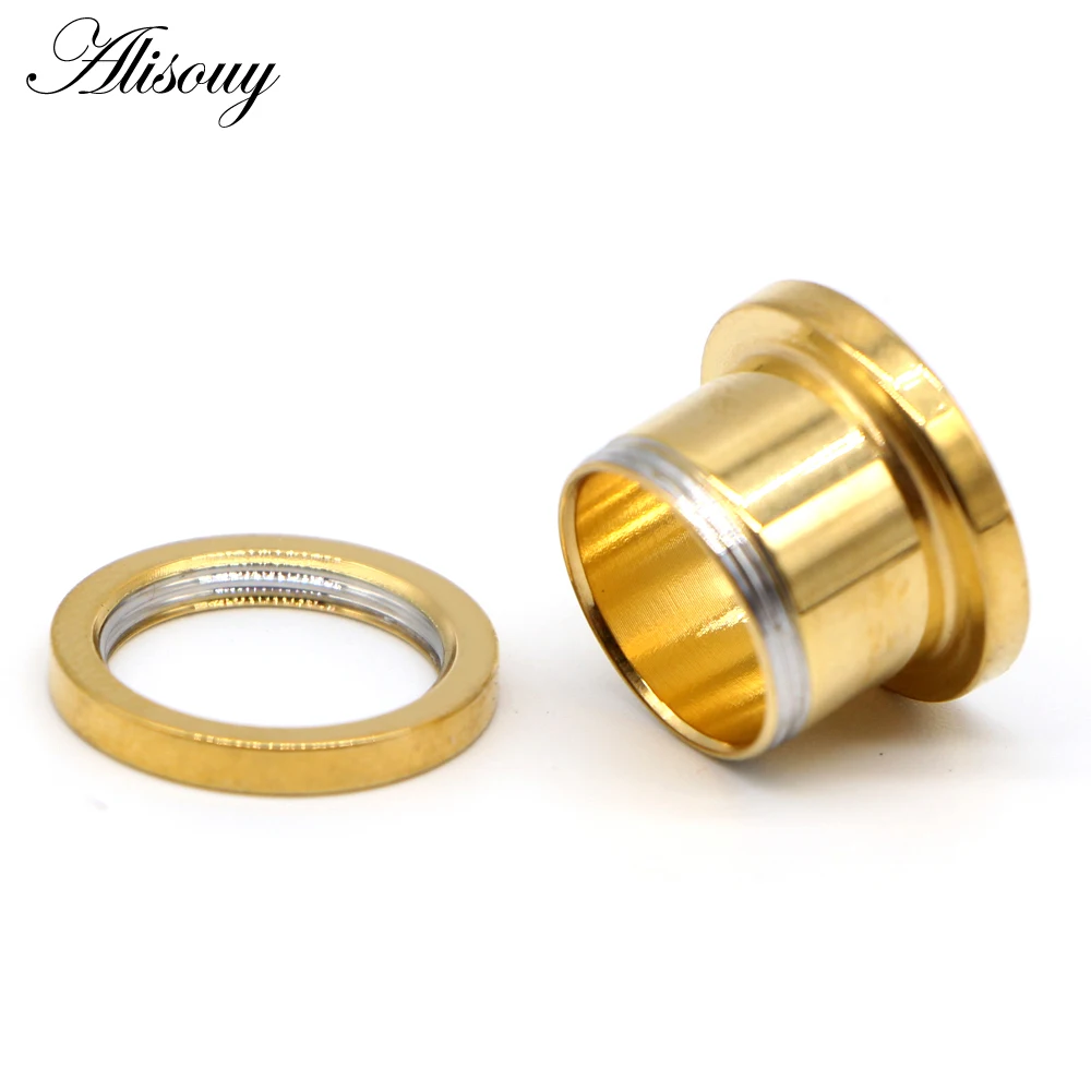 Alisouy Gold Color Ear Plugs Tunnels with Crystal Screw Fit Flesh Tunnel Ear Expanders Stretching Kit Piercings Ear Body Jewelry