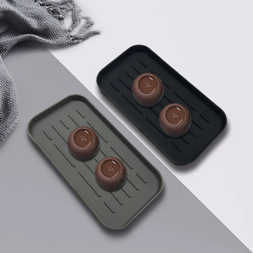 

Thick Silicone Drain Tray Dish Drying Mat with Deep Grooves for Kitchen Sink Bathroom Bar Countertop Tableware Organizer Drain