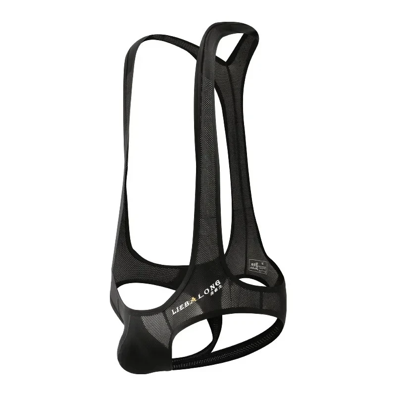Men's Mesh Jockstrap Underwear Breathable Ice Silk Thong with Harness Sexy Backless Athletic Supporter Open Buttocks Undershirts
