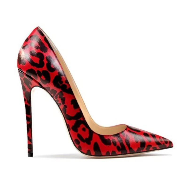 Red Leopard Printed Pointed Toe Stiletto High Heels Pump 12CM 10CM 8CM Slip  on Shallow Women Celebrating Dress Shoes Size 45 - AliExpress 322