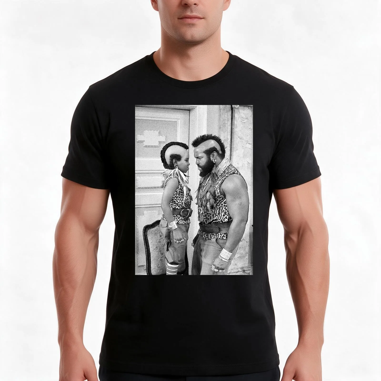 Eye To Eye - Black & white portrait of Gary Coleman & Mr. T T-Shirt, Summer Casual Cotton Tee, Oversized Streetwear Tops