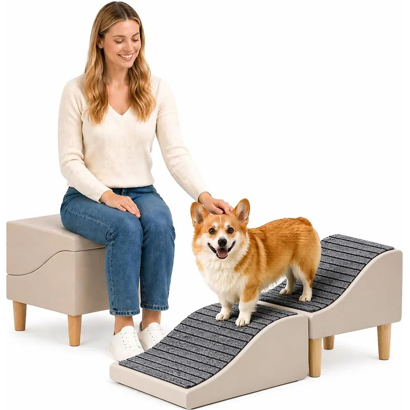 Wave-shaped cat and dog stair ramp, solid wood indoor ladder for dogs and pets