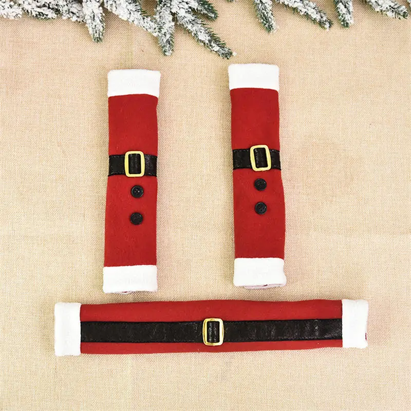 3 Pcs/Set Red Fleece Cloth Christmas Refrigerator Door Handle Cover Set Fridge Oven Handle Protective Cover For Xmas Home Decor