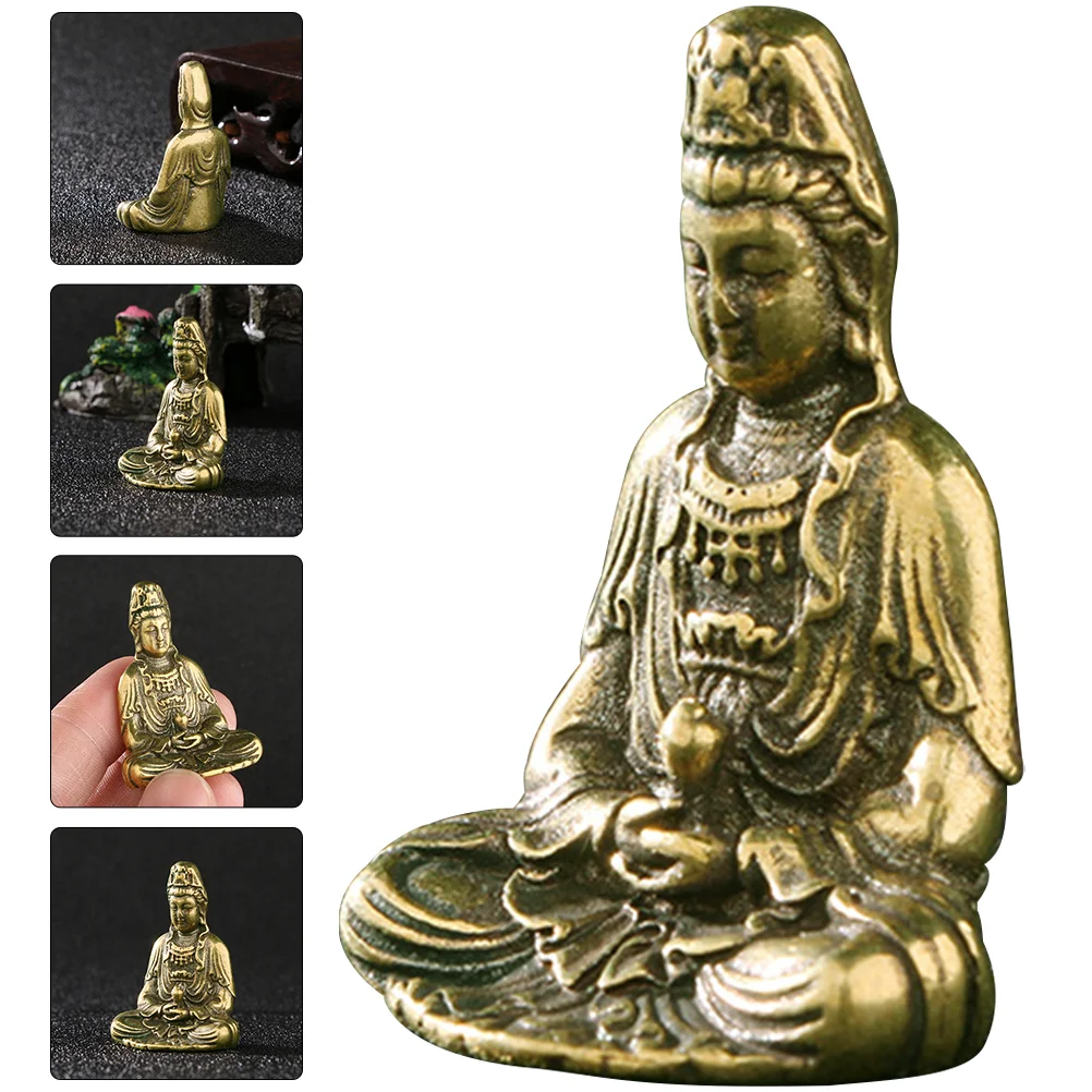 Car Brass Buddha Men and Women Key Holder for Decoration Sculptures Home Mini Avalokitesvara