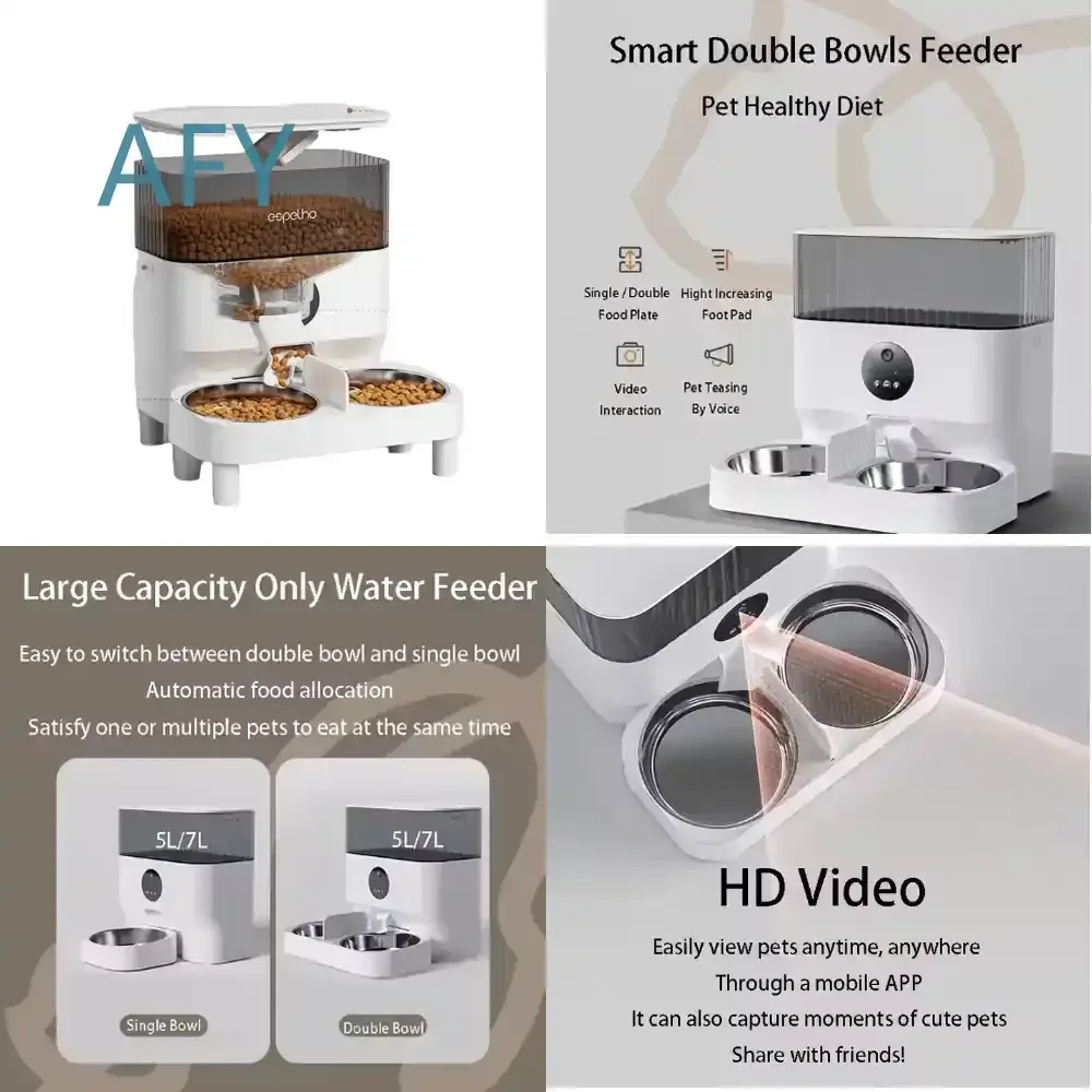 Hot Sales Portable Smart Pet Feeder for Dogs Cats 1080p Camera Double Bowl Stainless Steel WiFi Food Dispenser Battery