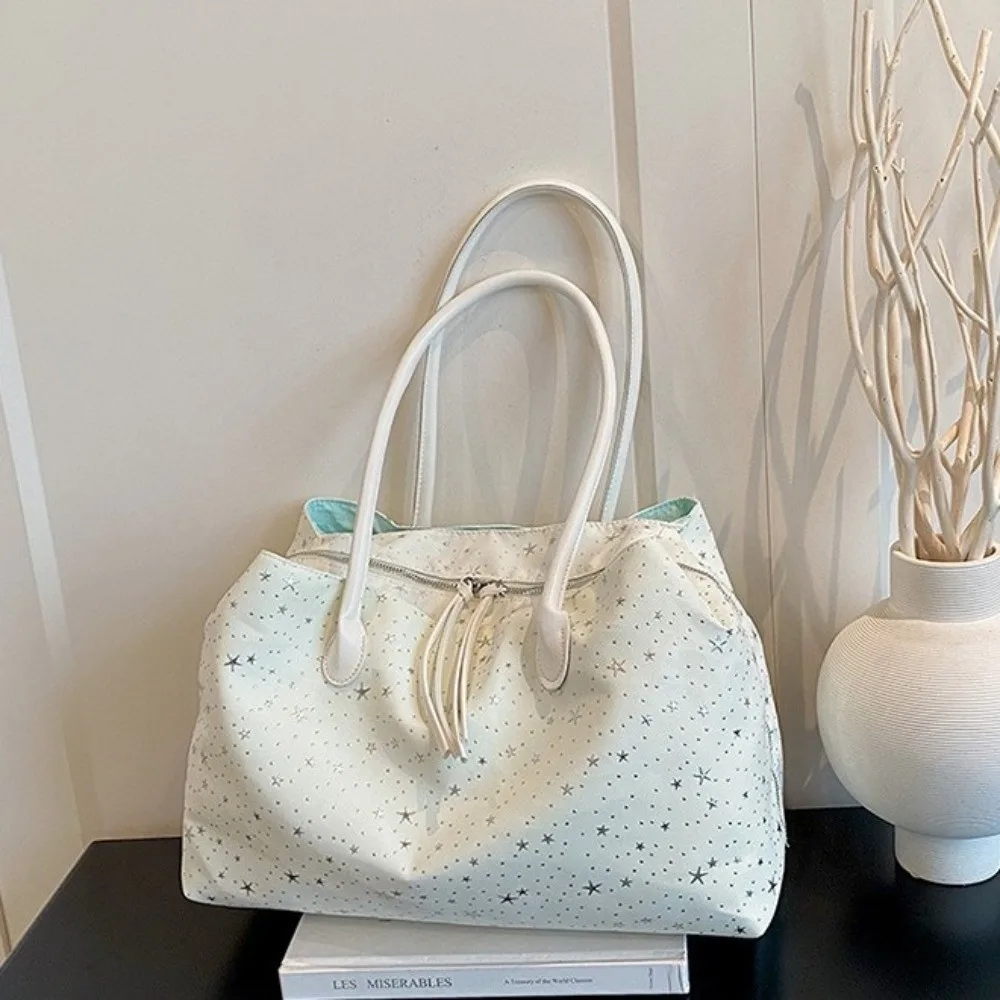 Durable Multi-Compartment Tote Bag Large Capacity Simple Nylon Shoulder Bag Korean Style Solid Color Versatile Handheld Bag