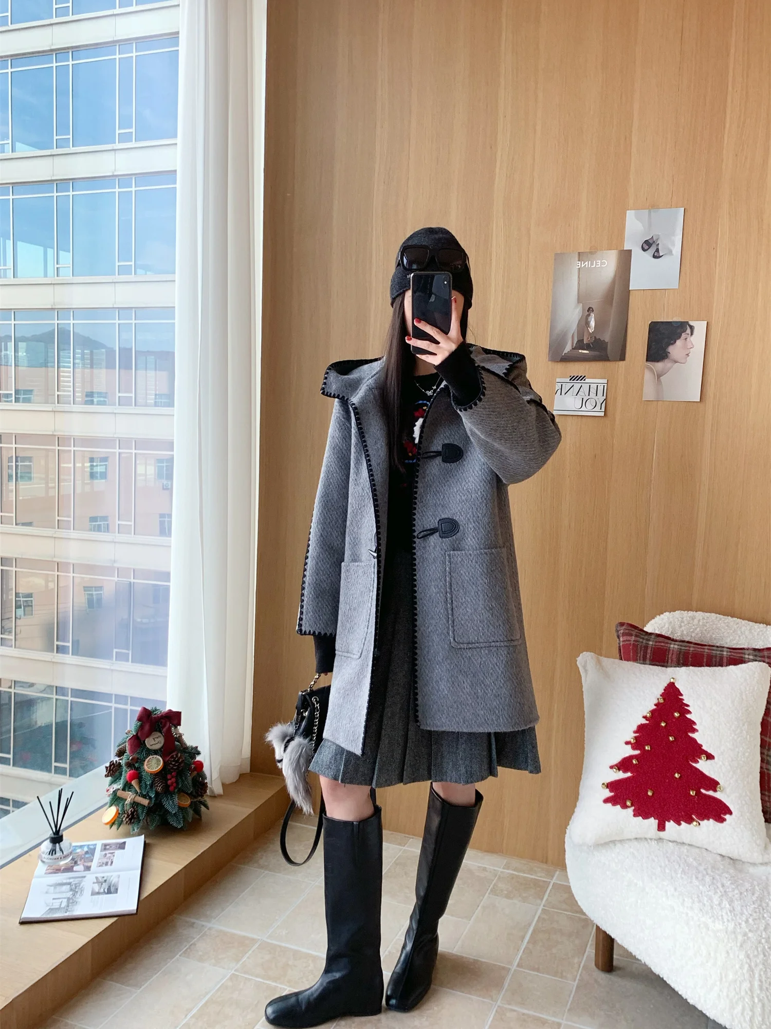 

Шерстяное пальто с вышивкой и воротником на пуговицах, длинное, средней длины, зимнее, для женщин, повседневное