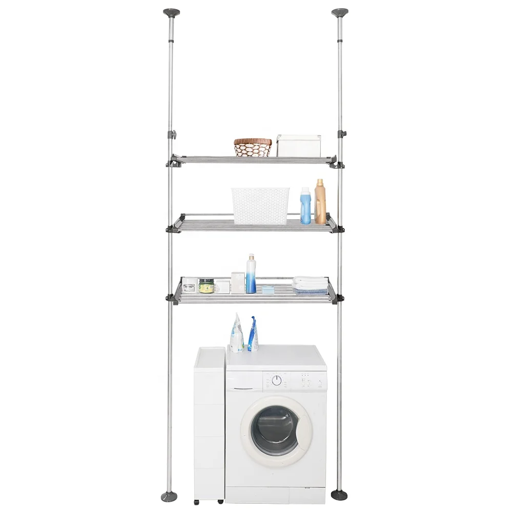 BAOYOUNI 3 Tiers Metal Expandable Floor Stand Storage Shelf Adjustable Wardrobe Organizer Rack for Bathroom,Kitchen Indoor