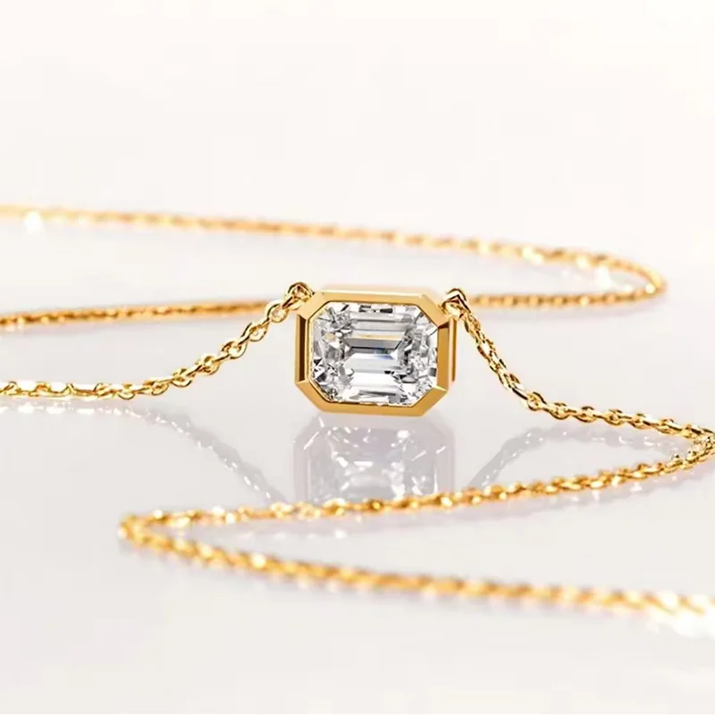 

LYCFN 5*7 мм D цвет изумрудной огранки муассанит кубик сахара ожерелье из стерлингового серебра 925 пробы с ГАРОМ для женщин и мужчин подарки