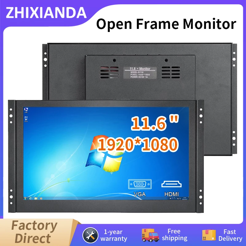 

New Design 11.6 Inch 1920*1080 IPS Open Frame Monitor LCD Industrial Resistive/Capacitive Touch Screen Display With HDMI VGA