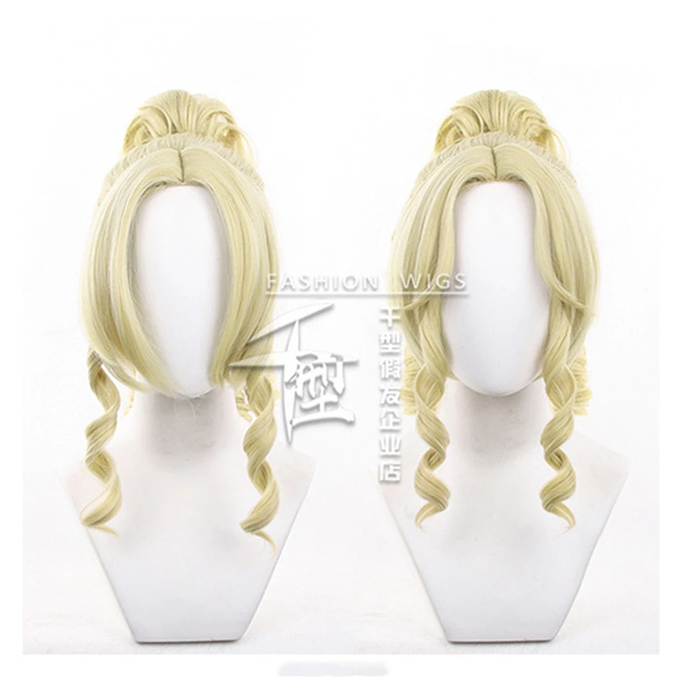 アニメアイデンティティ V コスプレジャーナリストアリス DeRoss コスプレウィッグ 40 センチメートルブロンドかつらとカーリーポニーテール耐性人工毛