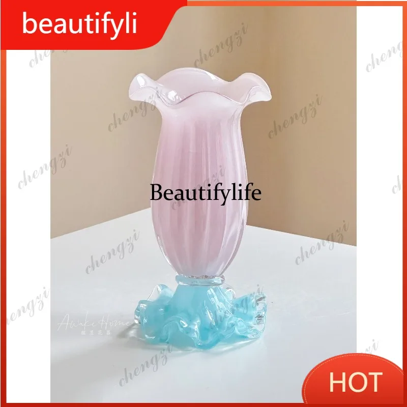 A139 French light luxury windshield glazed vase dining table surface coffee table hydroponic flower ornament