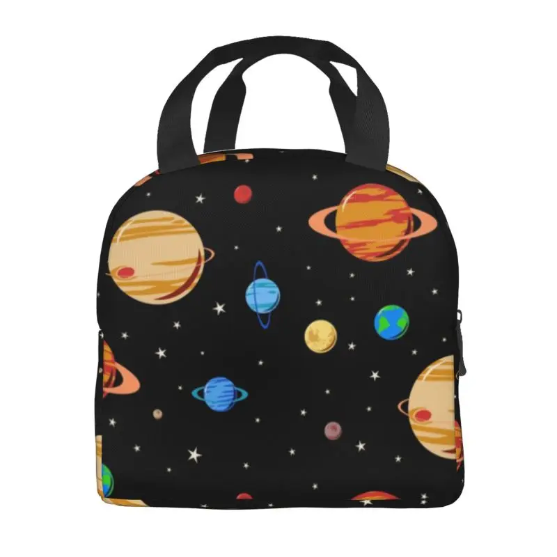 Cute Planets Pattern Thermal Insulated Lunch Bags Space Galaxy Universe Resuable Lunch for Work School Travel Storage Food Box