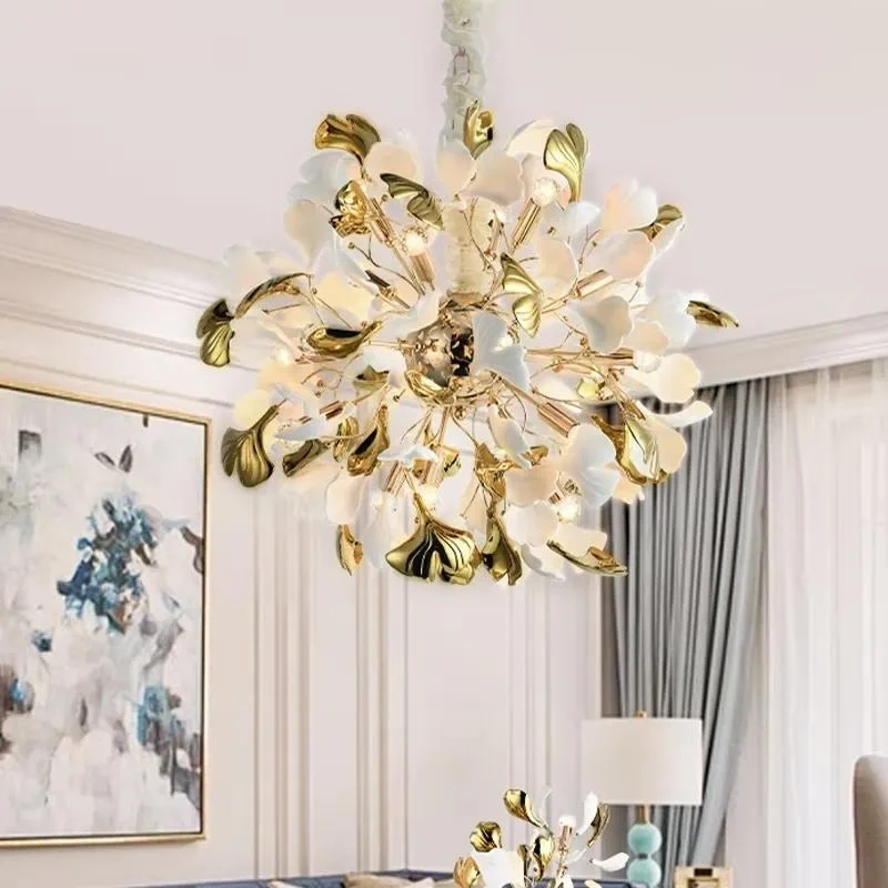 Creative light luxury ceramic chandelier ginkgo biloba design living room dining room modern chandelier home decoration