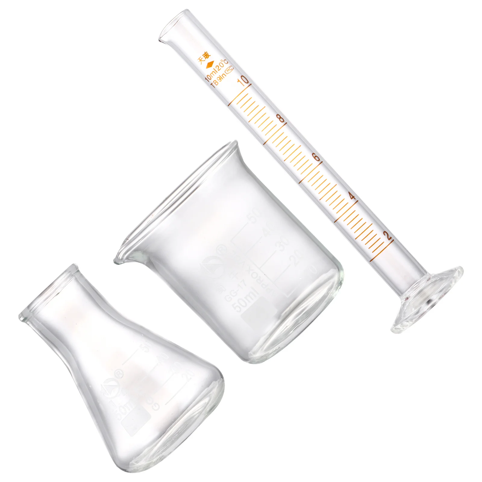 

3Pcs Glass Graduated Cylinders Laboratory Measuring Devices Conical Flasks Accurate Scale Acid Base Resistant for Cooking Baking