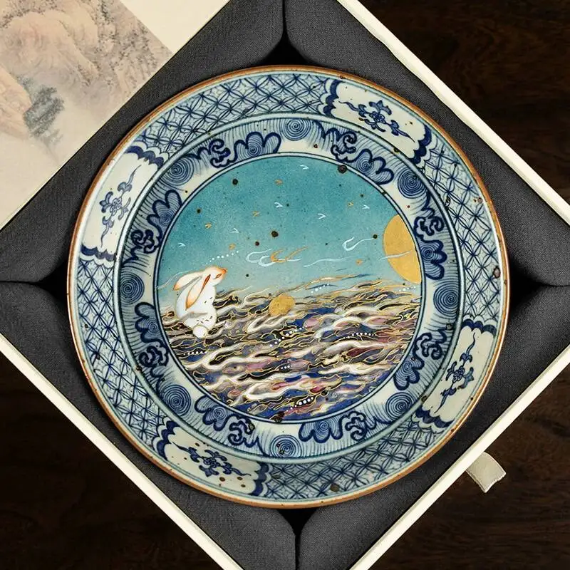 Wenchuanchenwu Original Jingdezhen Retro Blue White With Ceramic Hand-Painted Moon And Night Riding Style Tea Set Pot Holder
