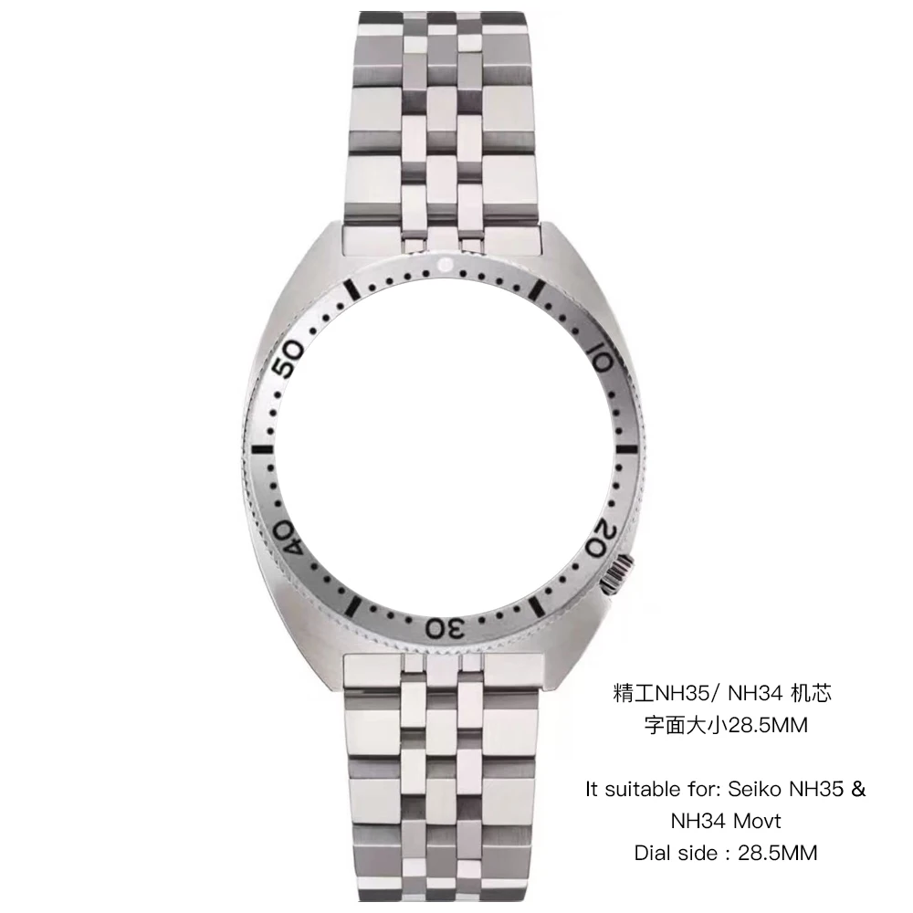 A set of Accessories 316L Steel watch case +bracelet for 28.5MM dial Sapphire Crystal NH35/NH34 automatic movement 39MM diameter