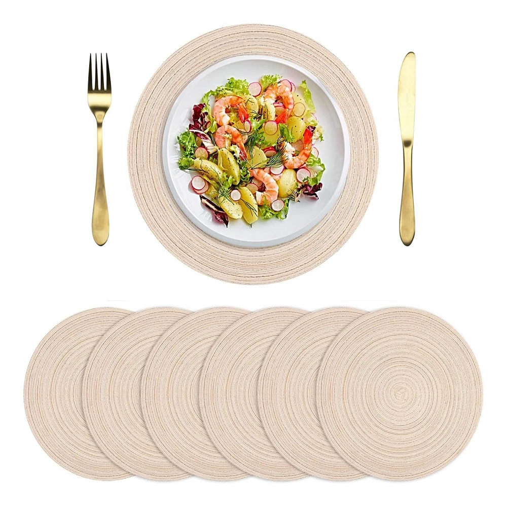 Tischsets, 6er-Set, waschbare, runde, gewebte Platzsets für den Küchentisch, 15 Zoll Tischmatten