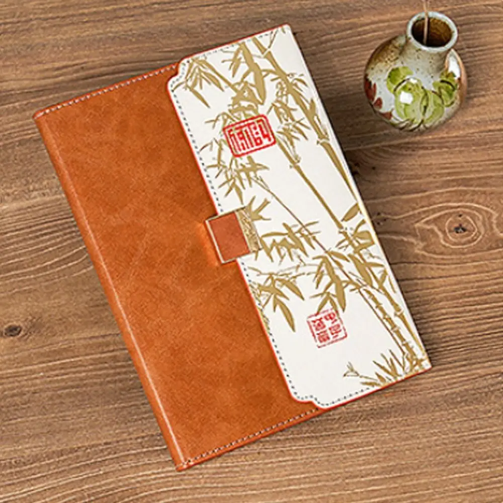 Stationery Vintage Leather Notebook Business Chinese Style Diary Book Bamboo Leaf Pattern A5 Note Pad School