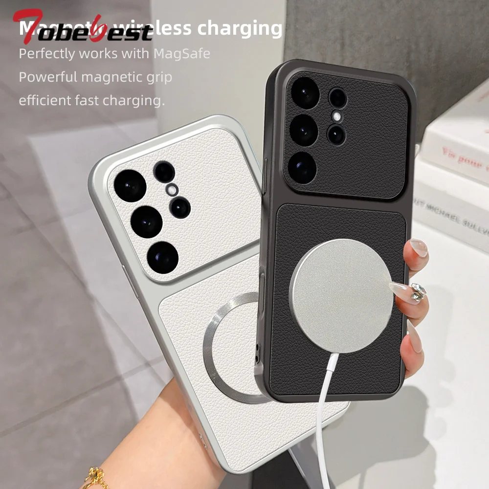 For Magsafe Case For Samsung Galaxy S26 Ultra S25 Edge S24 S23 S22 S21 Plus S20 FE Candy PU Lambskin Wireless Charging Cover