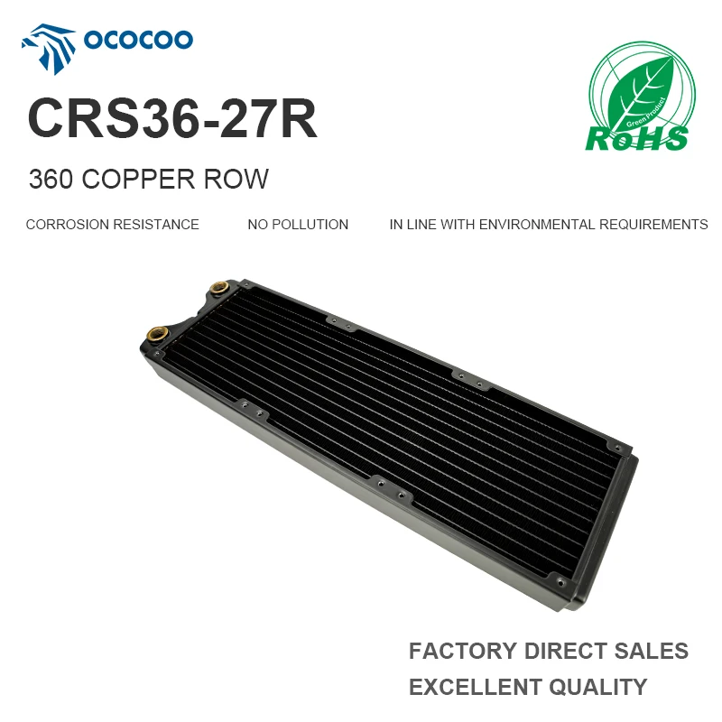 OCOCOO Lead Free Copper Water Cooling Radiator 360mm G1/4 Threaded Port High Efficiency Liquid Water Cooler Heat Dissipation