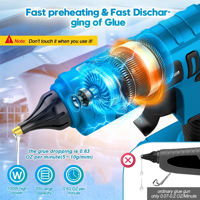 18V 100W Electric Hot Melt Glue Gun Cordless Electric Glue Grab 11mm Glue Stick Hot Melt Welding Hot Air Gun for Makita Battery