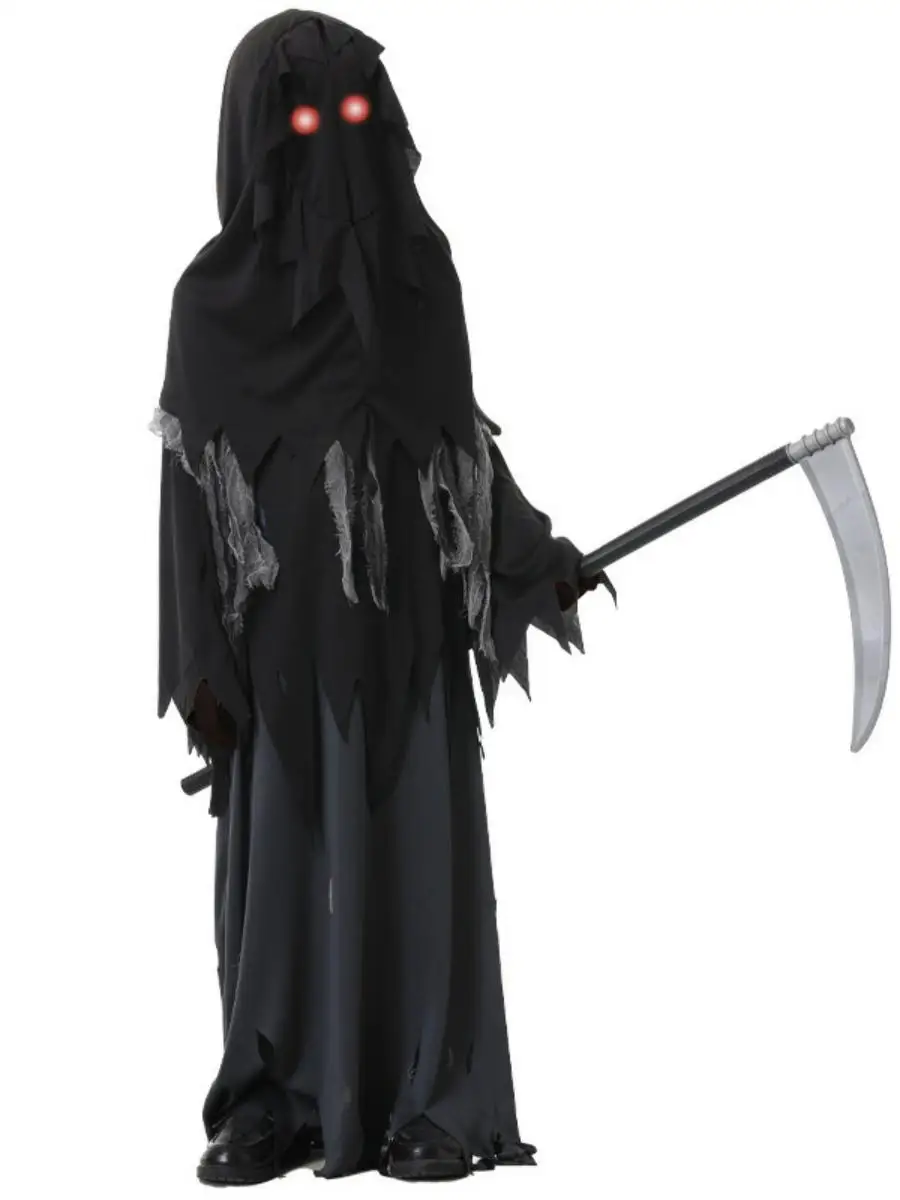 loween Children's Costume Torn Cloth Death God Robe Red Eye Monster Terror Ghost Dr up Clothing Scythe Set Polyester